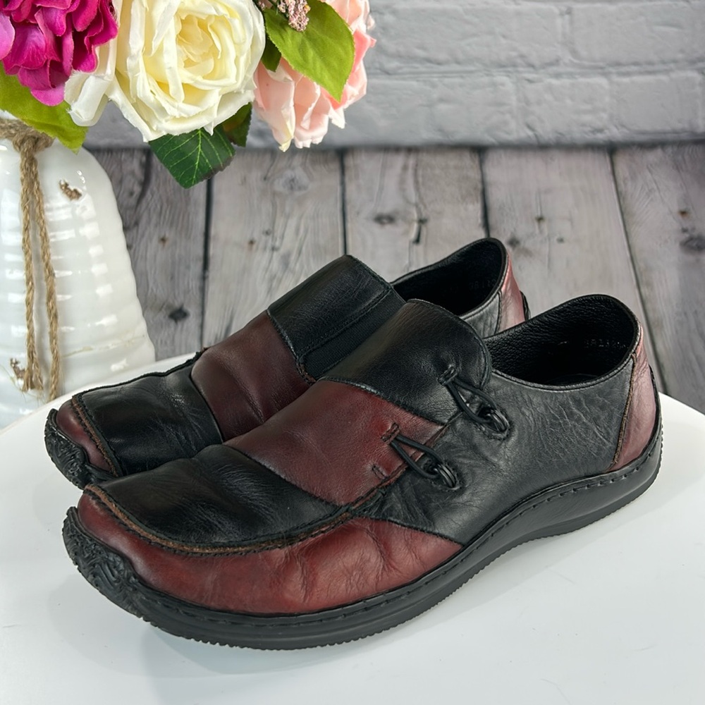 RIEKER CELIA 62 Black & Red Leather Combo Slip On Loafers